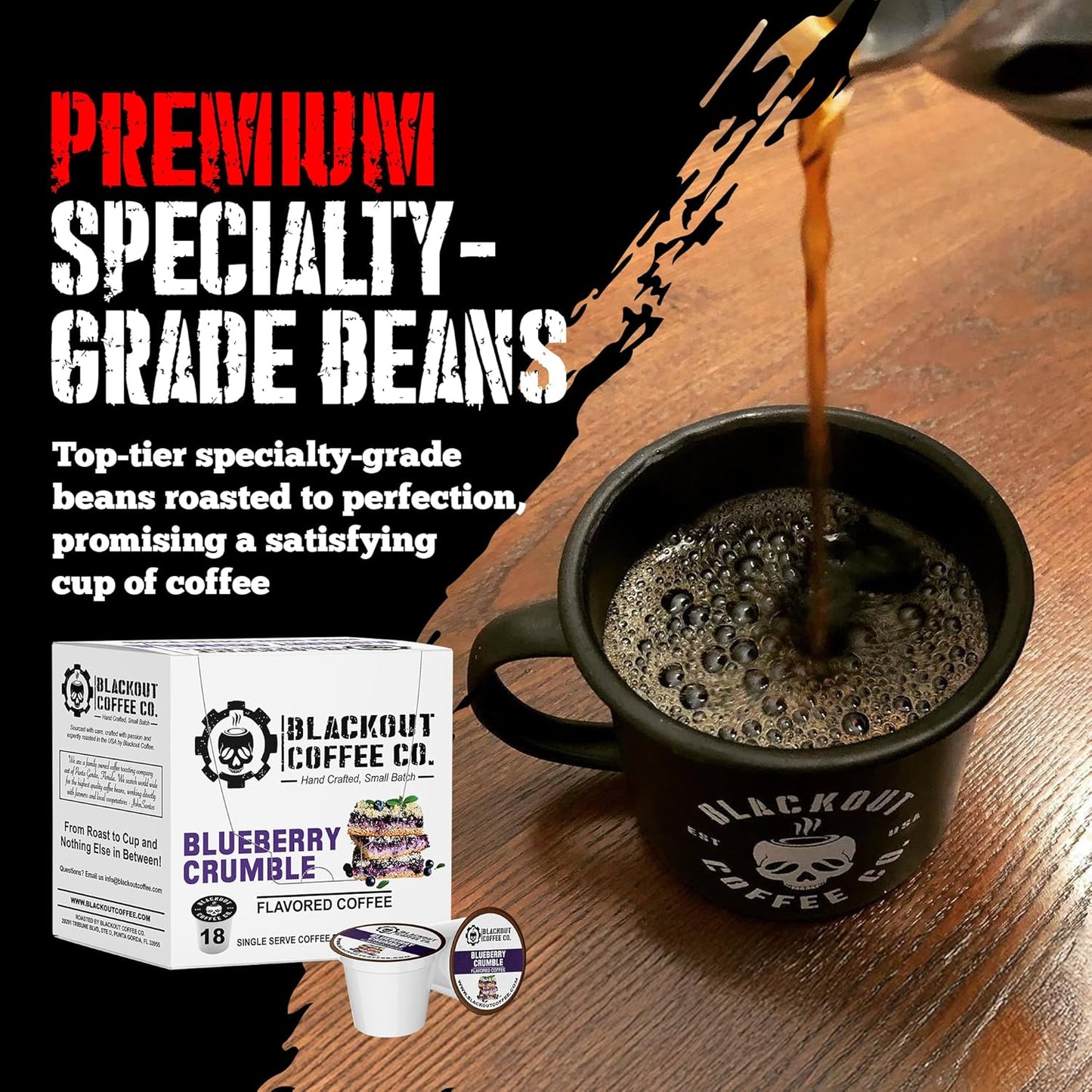 Blackout Coffee Blueberry Crumble Flavored Pods, Freshly Roasted in the USA - K-Cup Compatible Single-Serve Coffee Pods (18 Count)