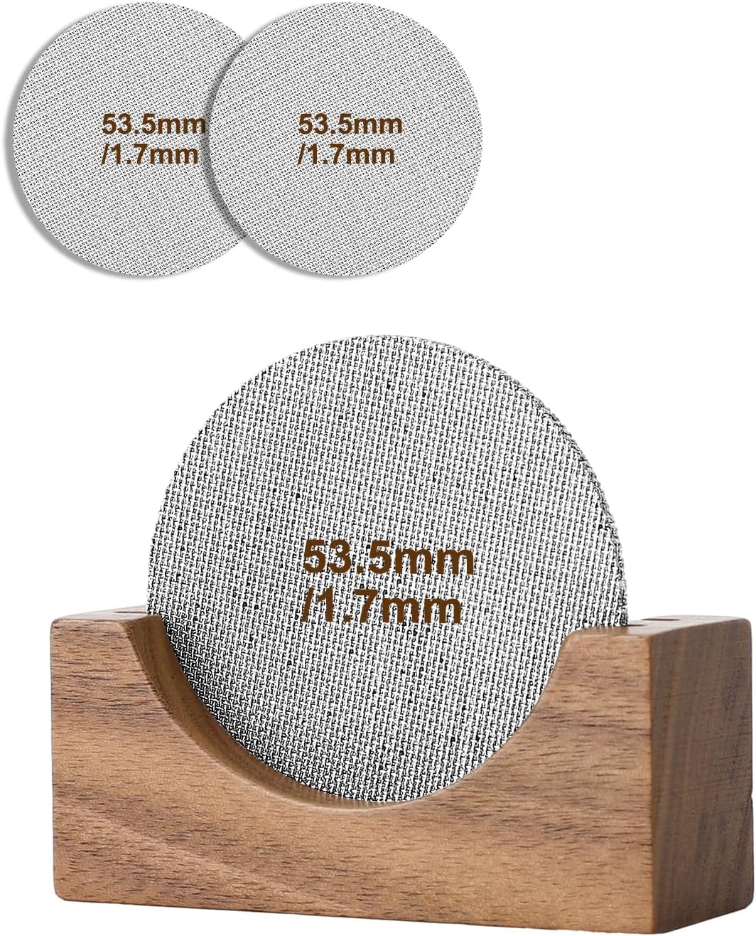 53.5mm Coffee Puck Screen & Walnut Puck Screen Holder, 316 Stainless Steel Espresso Filter for Espresso Portafilter, Professional Tool for Portafilter Filter Basket