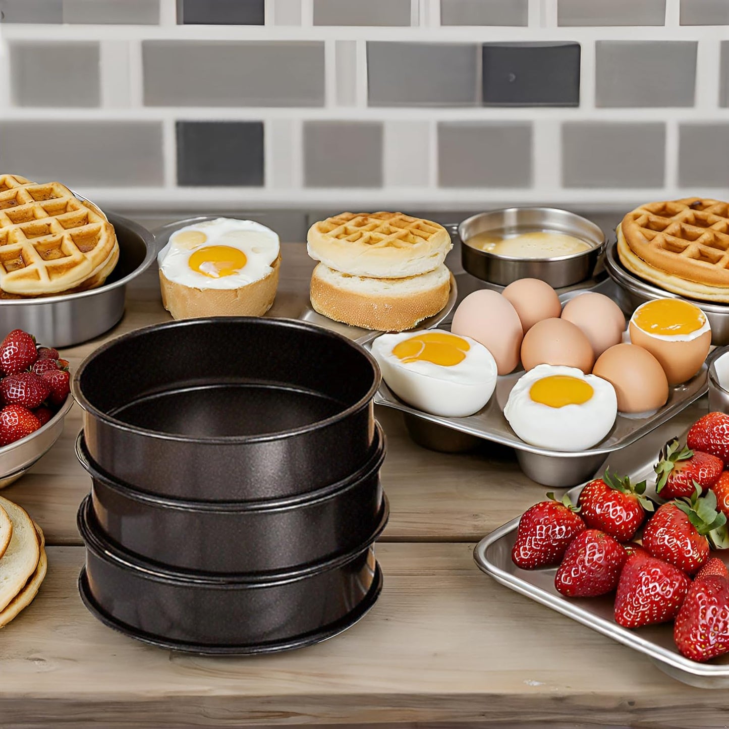 12Pieces Crumpet Rings Nonstick English Muffin Rings, 3.15 Inch Stainless Steel Double Rolled Metal Baking Tart Ring Molds for cookies, pastries