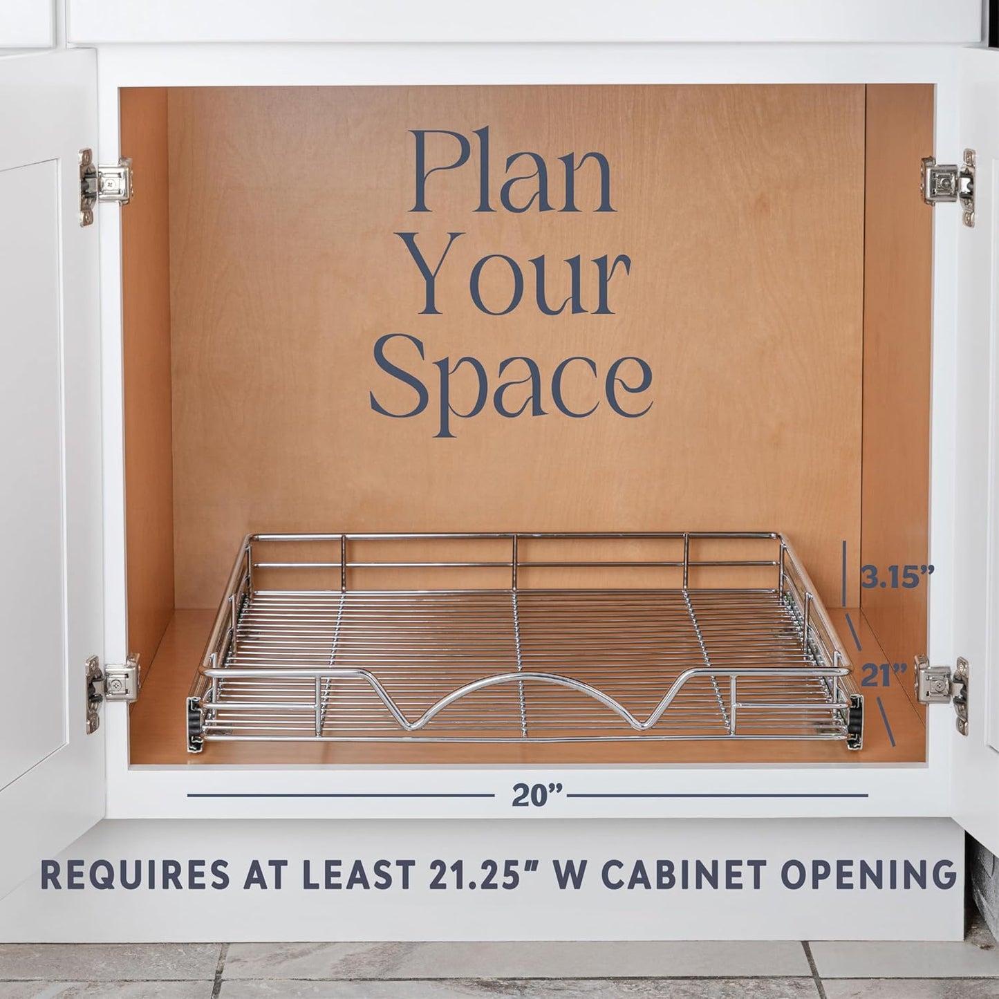 HOLDN’ STORAGE Pull Out Cabinet Organizer, Heavy Duty Caddy w/Lifetime Limited Warranty -20”W x 21”D - Requires At Least 21-1/4” Cabinet Opening, Steel Metal Cabinet Drawers Slide Out, Chrome