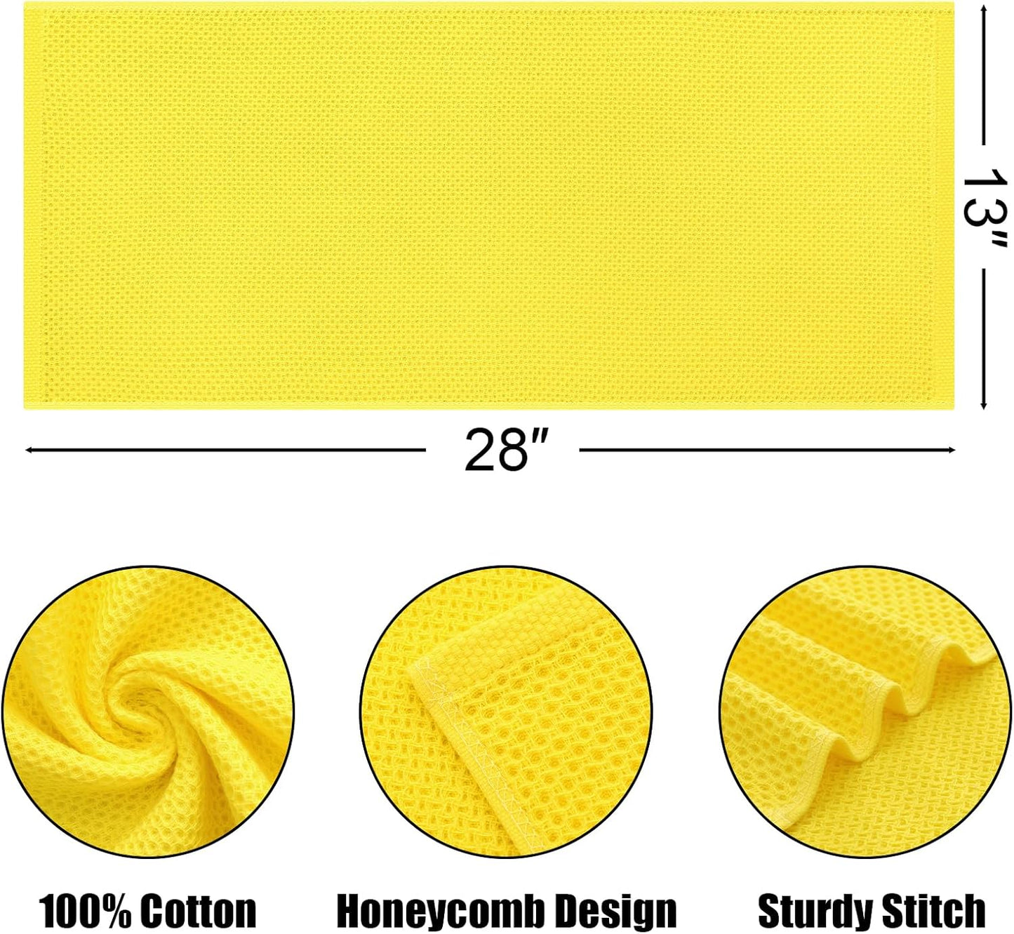 Kitinjoy 100% Cotton Waffle Weave Kitchen Towels, 4-Pack Super Soft and Absorbent Dish Towels for Drying Dishes, Kitchen Hand Towels, 13 in x 28 in, Yellow