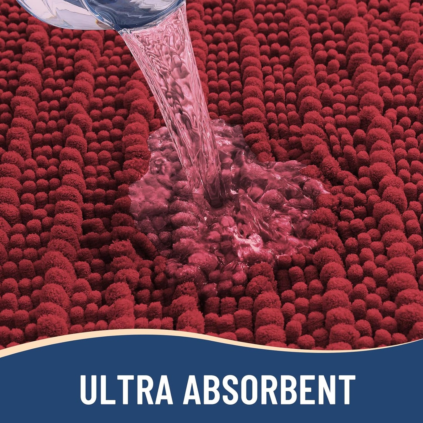 Arotive Luxury Chenille Bathroom Rug Mat, Extra Soft Thick Absorbent Shaggy Bath Rugs, Non-Slip Machine Wash Dry, Plush Bath Mats for Bathroom, Shower and Tub, 34x21, Red