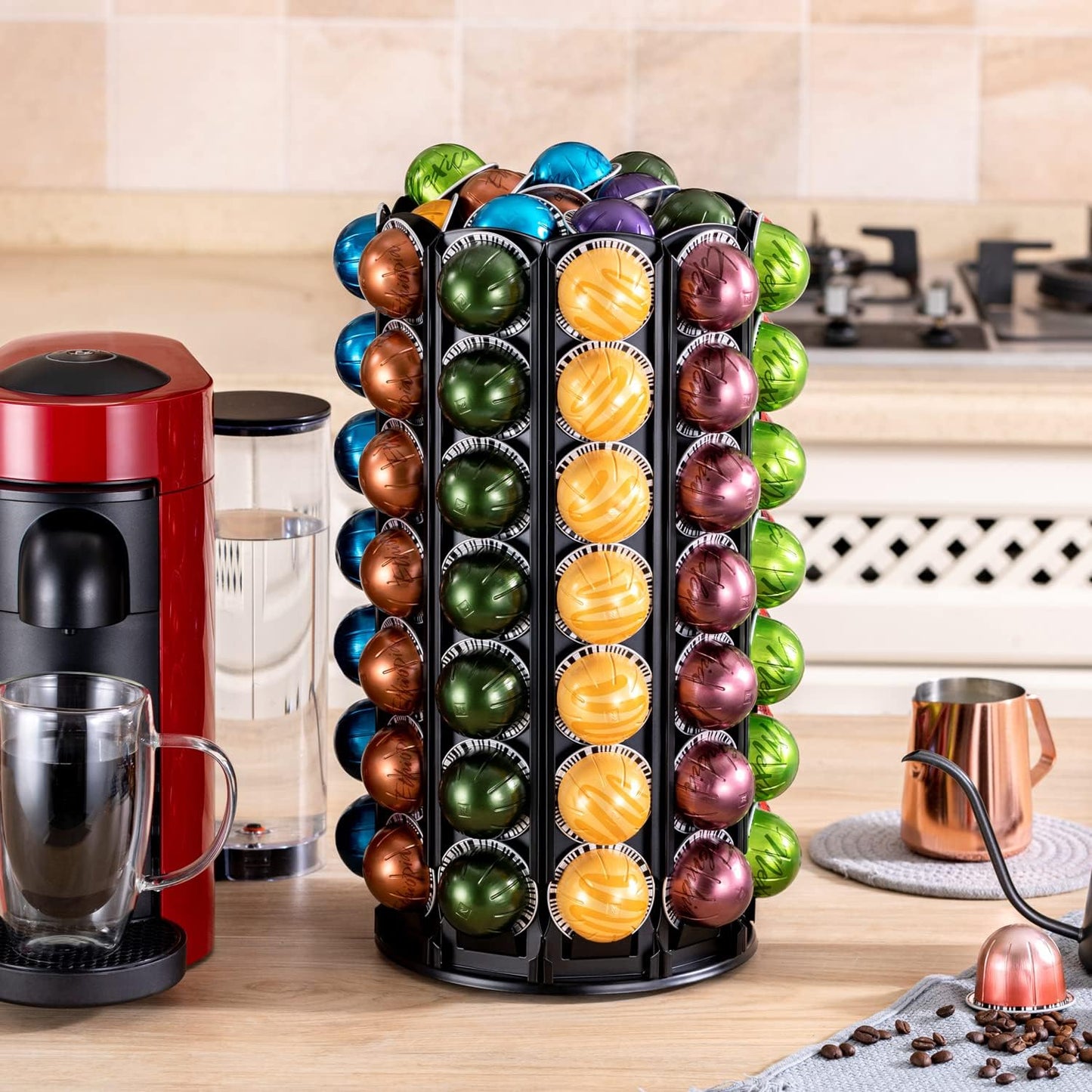 FlagShip for Nespresso Pod Holder Coffee Pod Carousel for Vertuo Pod Storage with Extra Space 360° Silent Rolling (100+ Pods Capacity)