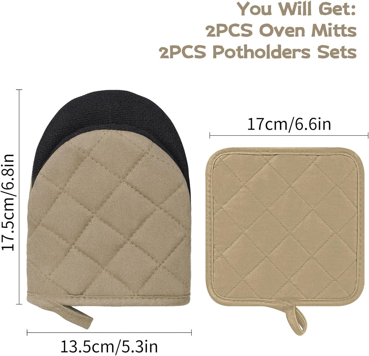 Oven Mitts and Pot Holders Set, Pack of 4, Heat Resistant Silicone Kitchen Mini Oven Mittens for 500 Degrees, Mini Oven Gloves and Hot Pads for Baking Grilling Barbecue Microwave Machine Washable