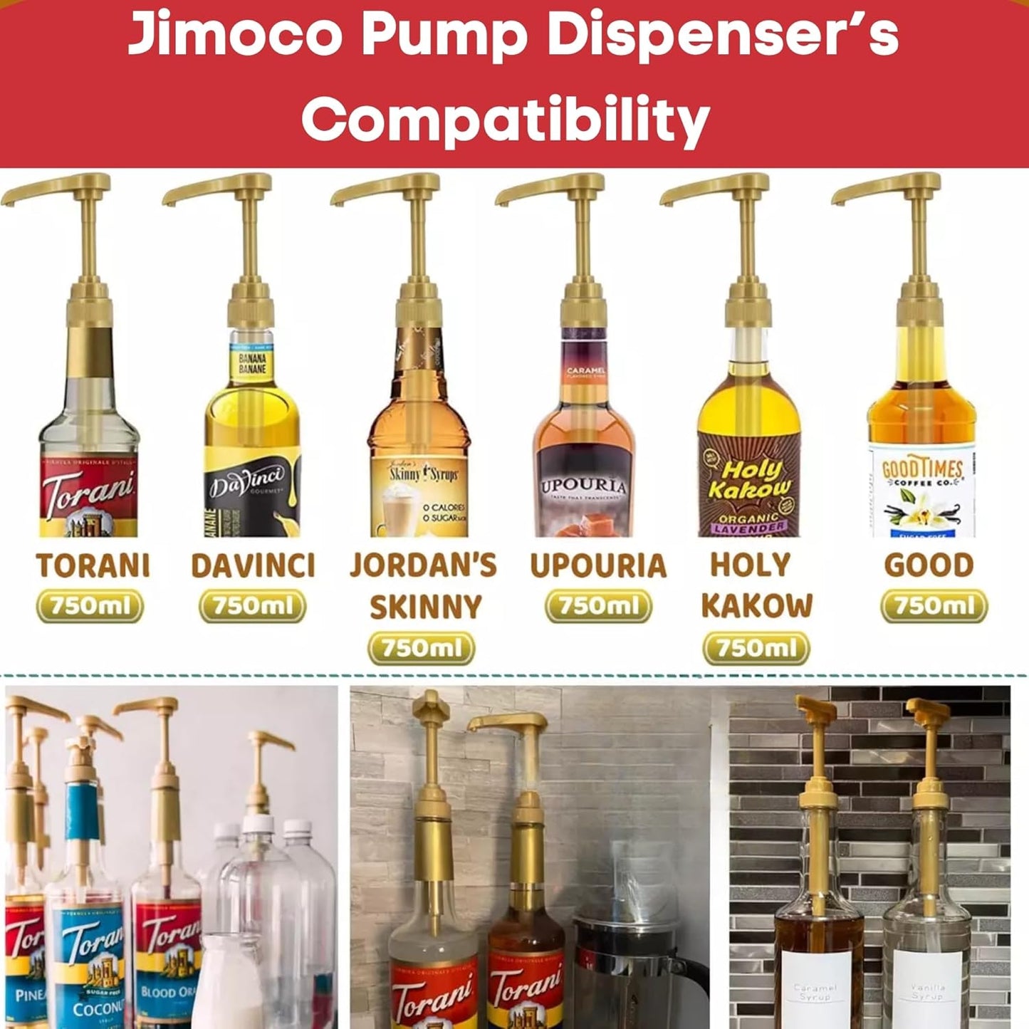 Jimoco® Syrup Pump Dispenser + Torani® Raspberry Syrup, 25.4 oz - Coffee Syrup Pump & Flavoring Bundle
