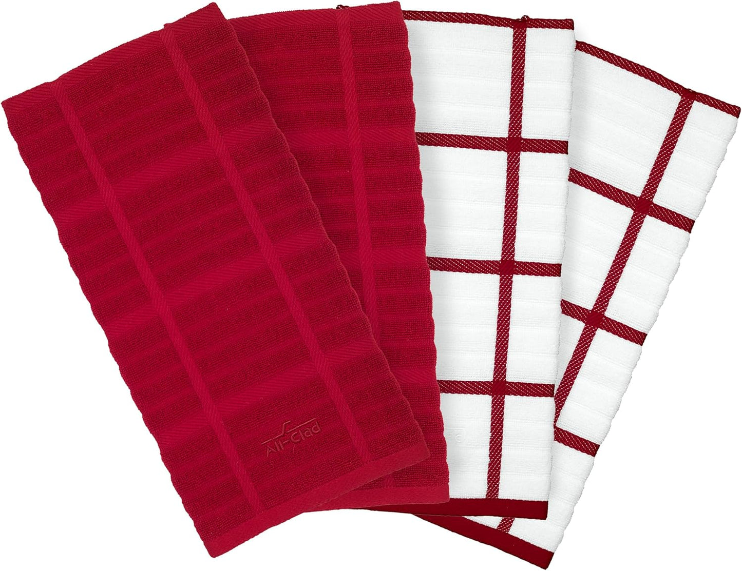 All-Clad Solid & Coordinate Kitchen Towels: Highly Absorbent, Super Soft Long Lasting 100% Cotton, 17" x 30" Tea Towels for Cleaning & Drying Dishes, Pans, Glassware, Countertops, 4-Pack, Chili