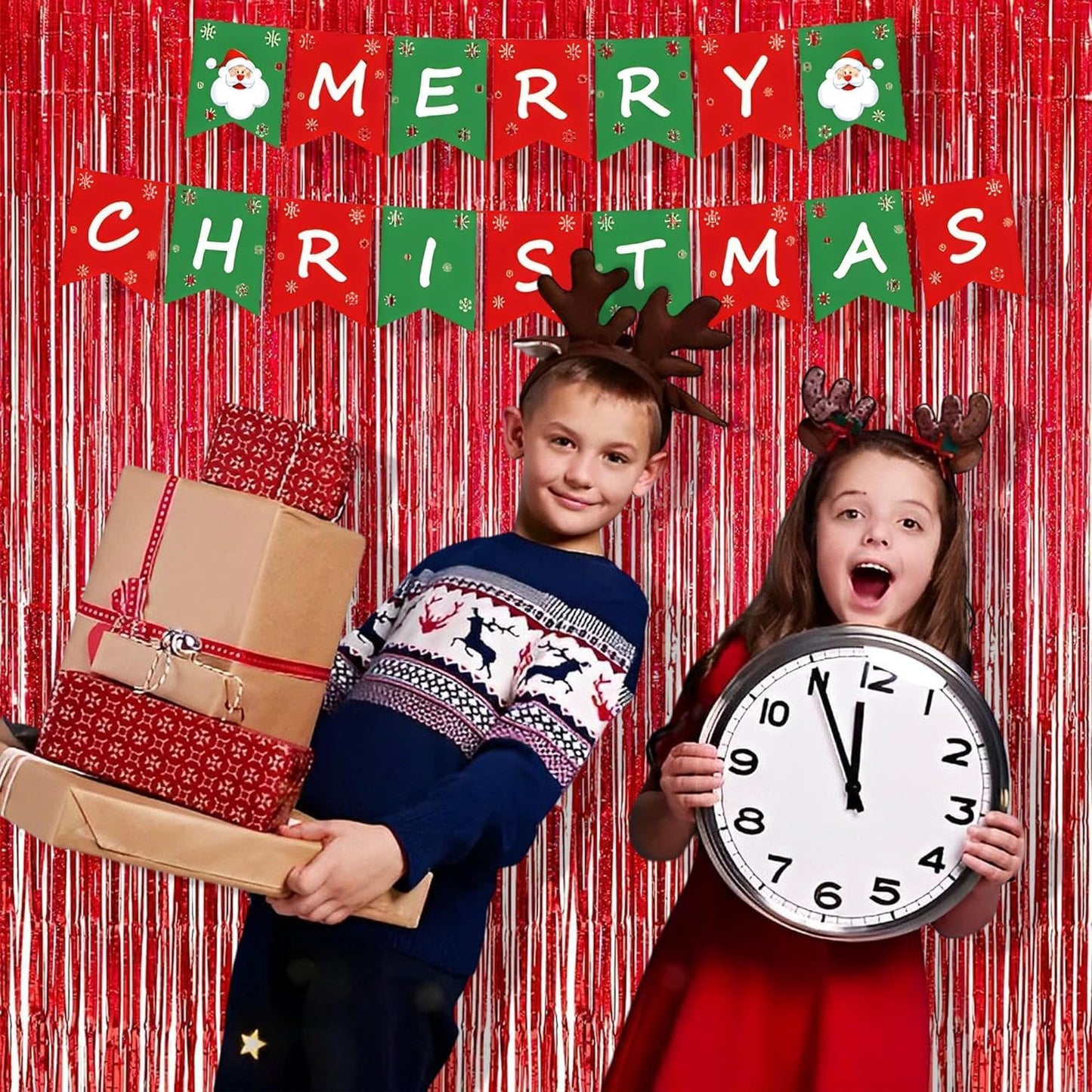 BRAVESHINE Red Tinsel Foil Fringe Curtains - 2Pcs 3.2x8.2ft Holidays Photo Booth Backdrop for Girl/Birthday/Valentine’s/Christmas/Bridal/Bachelorette/Anniversary/Engagement Party/Halloween Decorations