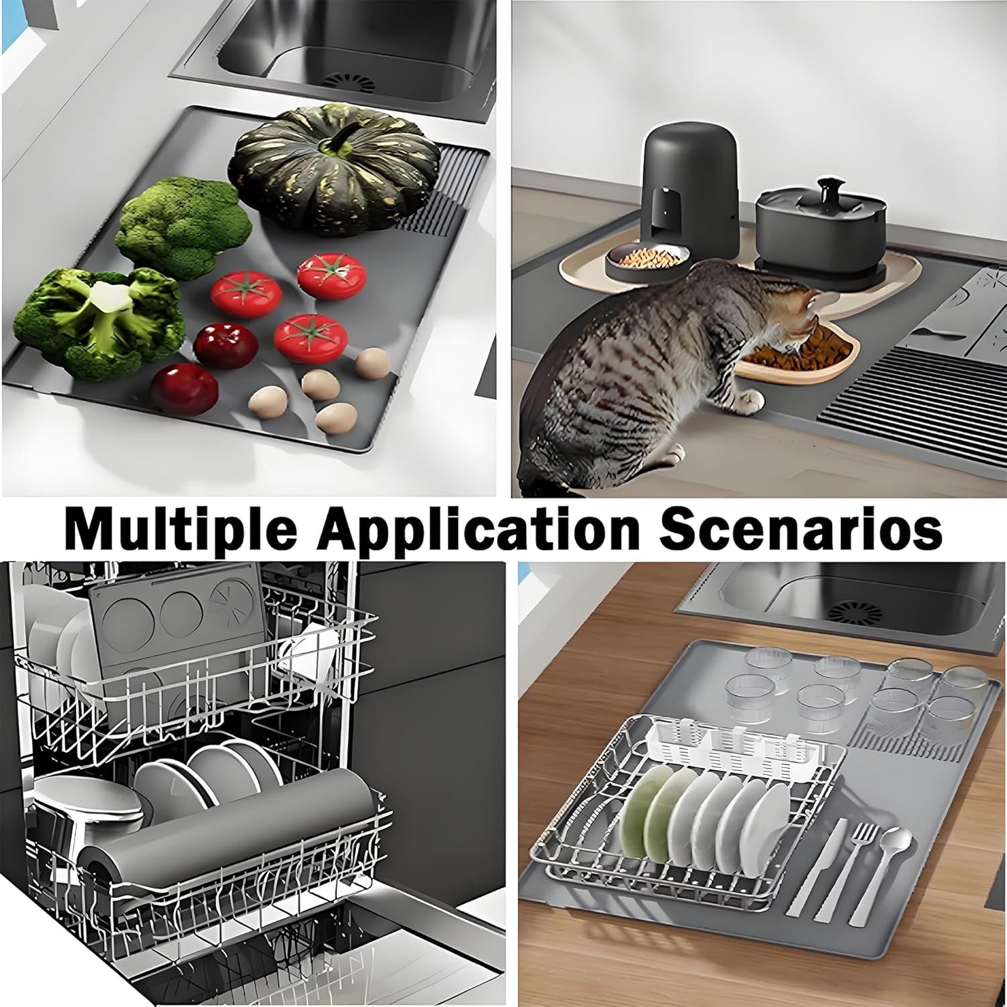 Silicone Coffee Mat With Espresso Tamping Mat,Leak-Proof and Non-Slip,Suitable for Kitchen Station Pad Accessories Fits Under Coffee Maker & Dish Rack to Keep the Countertop Clean-Gray