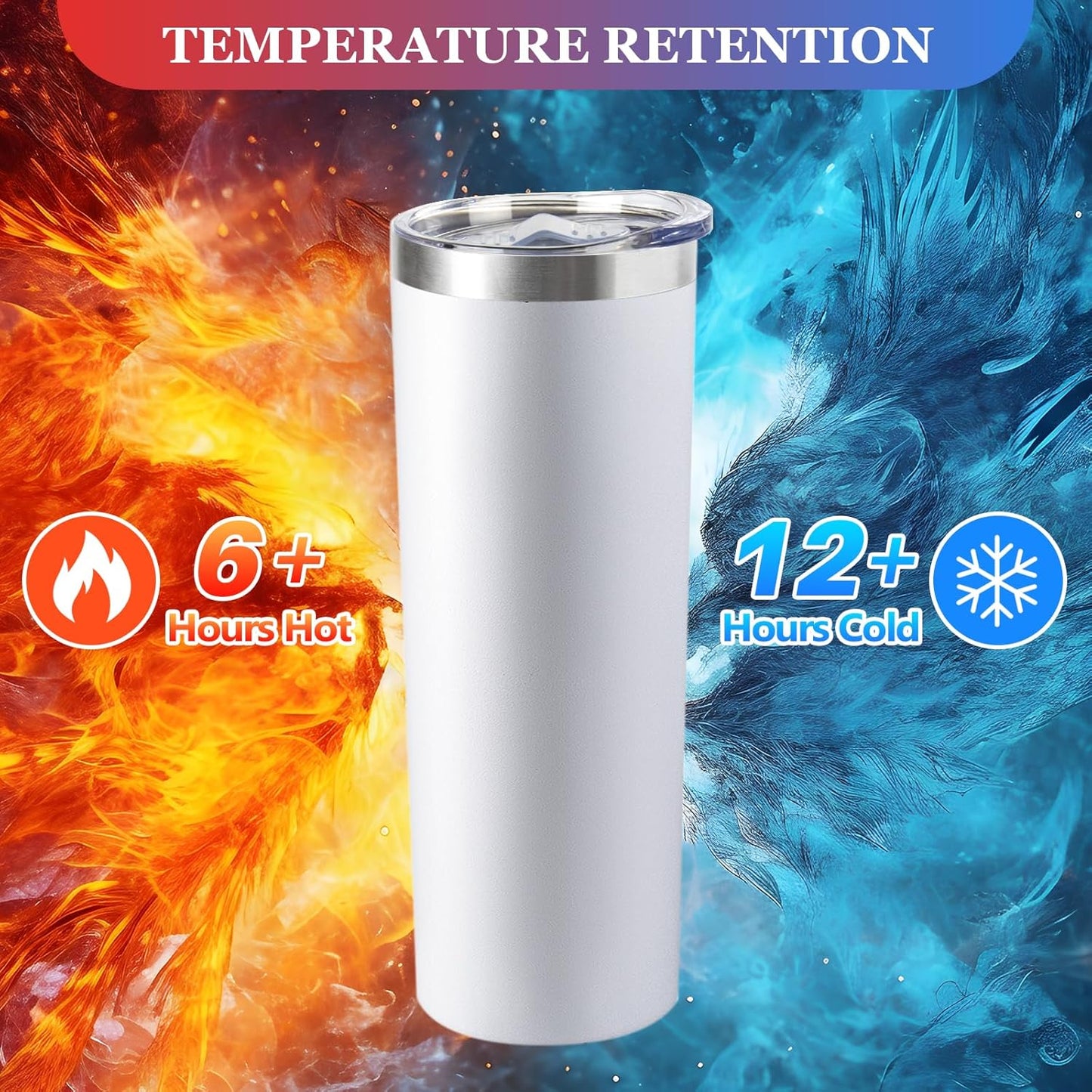 20 oz Skinny Tumblers with Lid and Straw,Stainless Steel Vacuum Insulated Tumbler Cup Double Wall Travel Coffee Mug, Thermal Water Tumbler for Hot and Cold Drinks(White,4)