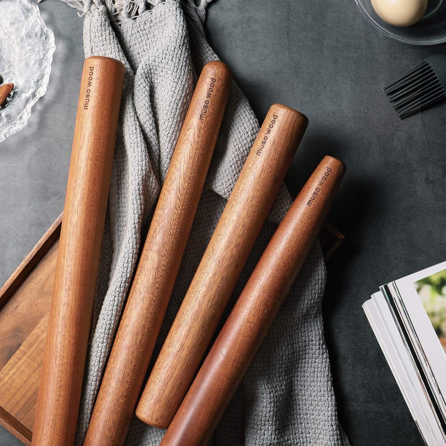 Muso Wood Sapele Wooden Dowel Rolling Pin for Baking,Tapered Roller for Fondant, Pie Crust, Cookie, Pastry (Dowel 15-3/4inch)