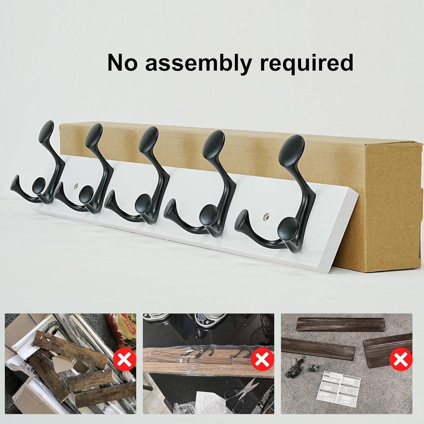 SKOLOO 24-Inch White Wood Coat Rack Wall Mount with 5 Triple Hooks - Ideal for Family Entrances, Classrooms, and Pet Supplies Storage - Perfect Coat Hooks for Wall, Pack of 2