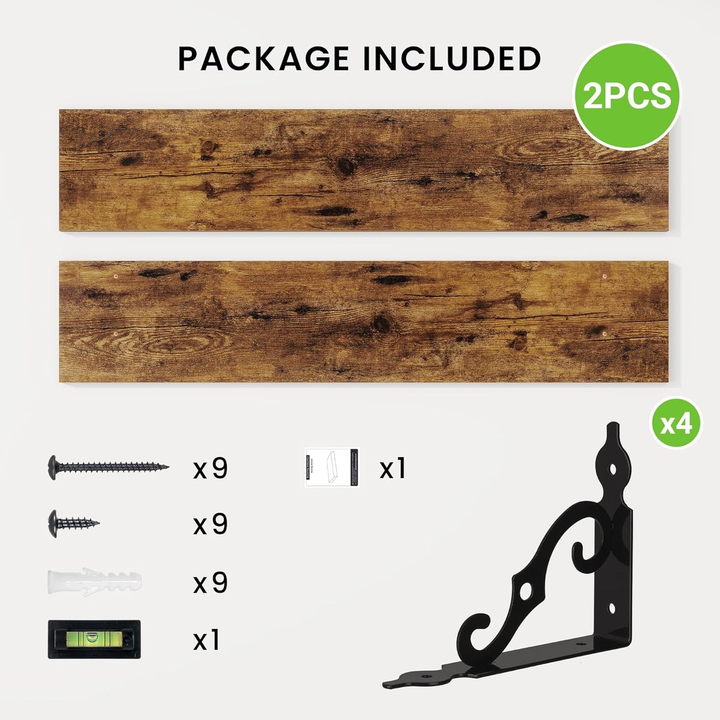 RICHFOCUS Floating Shelves for Wall Decor, 39.4W x 8D Wall Shelves Set of 2, 8 Inch Deep Rustic Wood Shelves Wall Mounted with Brackets, Long Shelves for Living Room Bedroom Kitchen, Rustic Brown