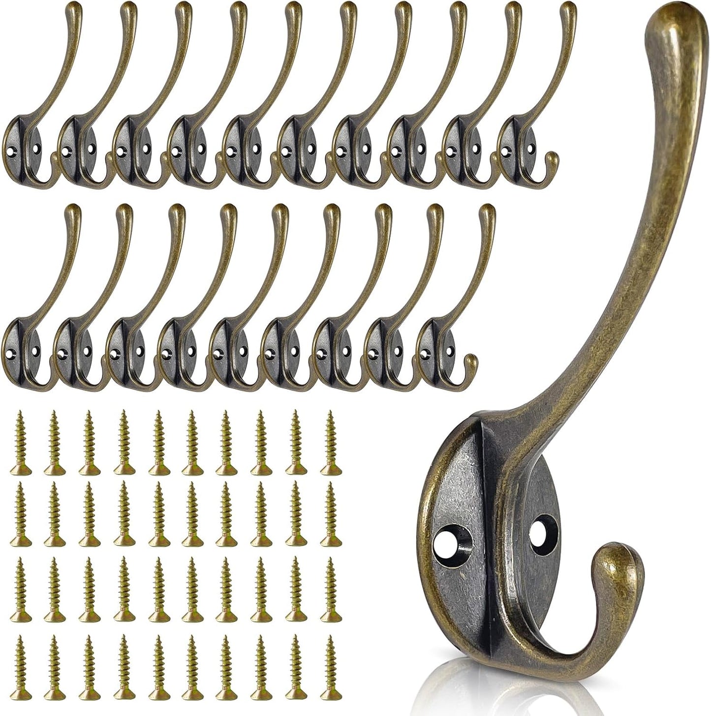 Wall Hooks for Hanging, 20-Pack Heavy Duty Metal Coat Hooks, for Living Room, Bathroom, Kitchen, Bedroom for Towel, Hat, Key, Closet, Bag (Bronze)