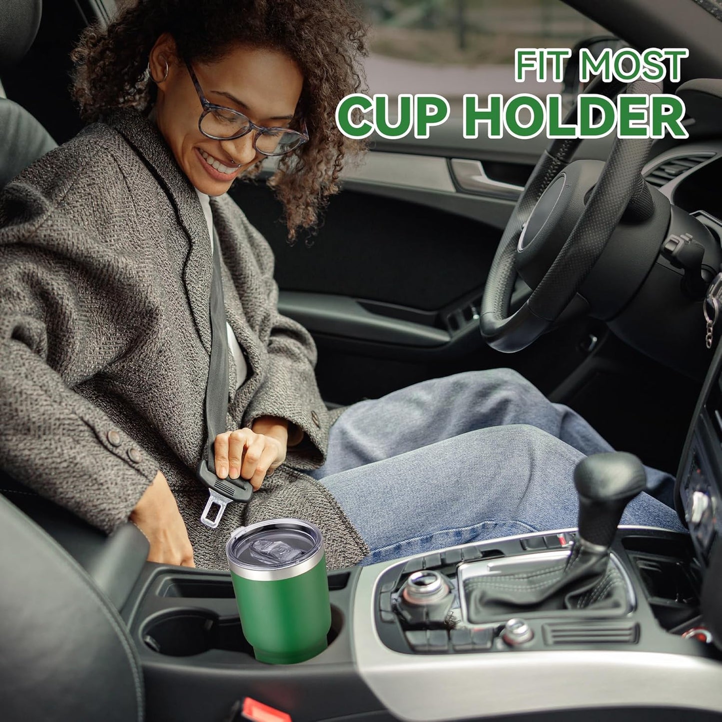 30 oz Tumbler with Lid Stainless Steel Tumblers Vacuum Insulated Cup Reusable Powder Coated Travel Mug Double Wall Leak Proof Portable Cups Keep Cold Drinks for 12 Hours, Dark Green, 1 Pack