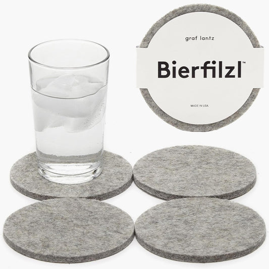Graf Lantz - Bierfilzl Merino Wool Round Coasters Set of 4 - Granite (4" Circles) - Absorbs 30% of Weight - German Wool - Heat Resistant, Sustainable, & Reusable - Home Decor & Coffee Table Decor