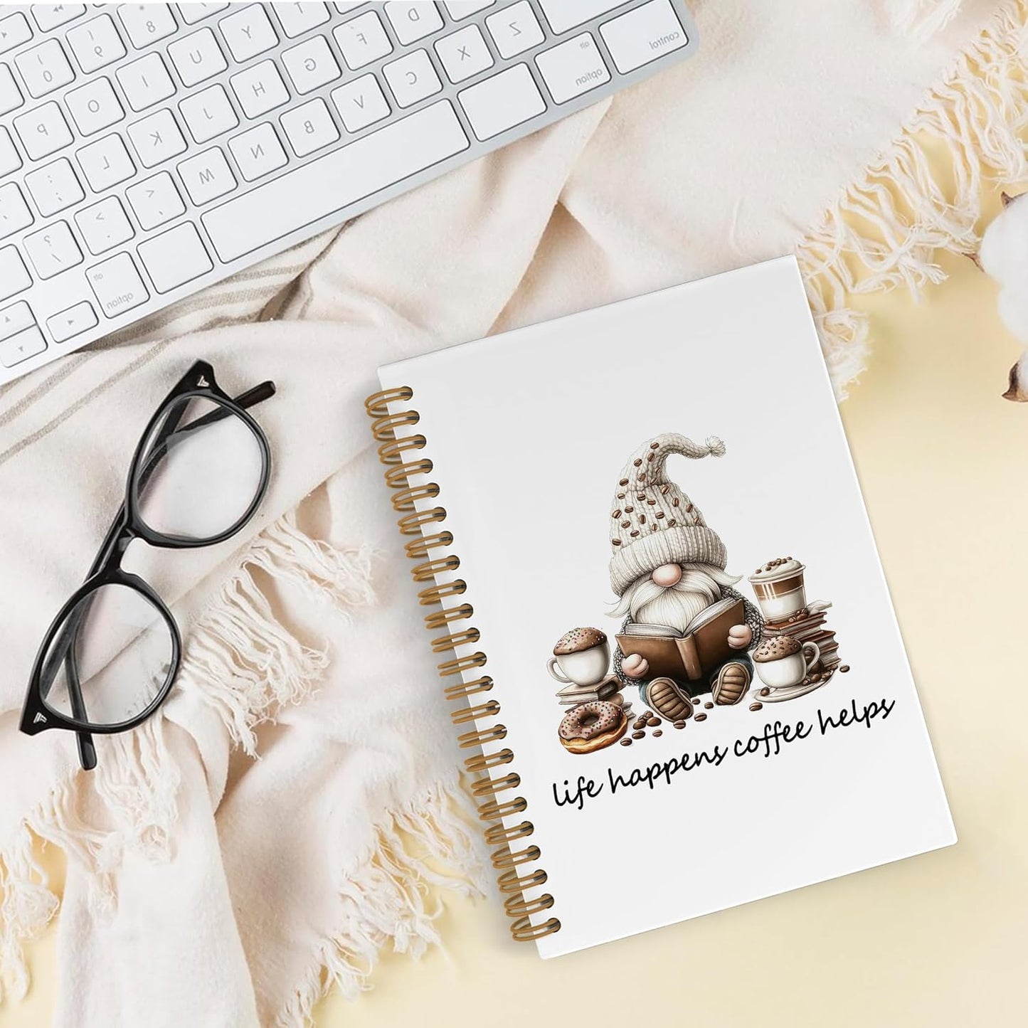 Funny Coffee Gnomes Spiral Notebook, Coffee Lovers Gifts Journal Notebook, Gnome Gifts Notebooks for School Work, Life Happens Cafe Helps Office Supplies Gifts for Women Men, 5.5x8.3 Inch