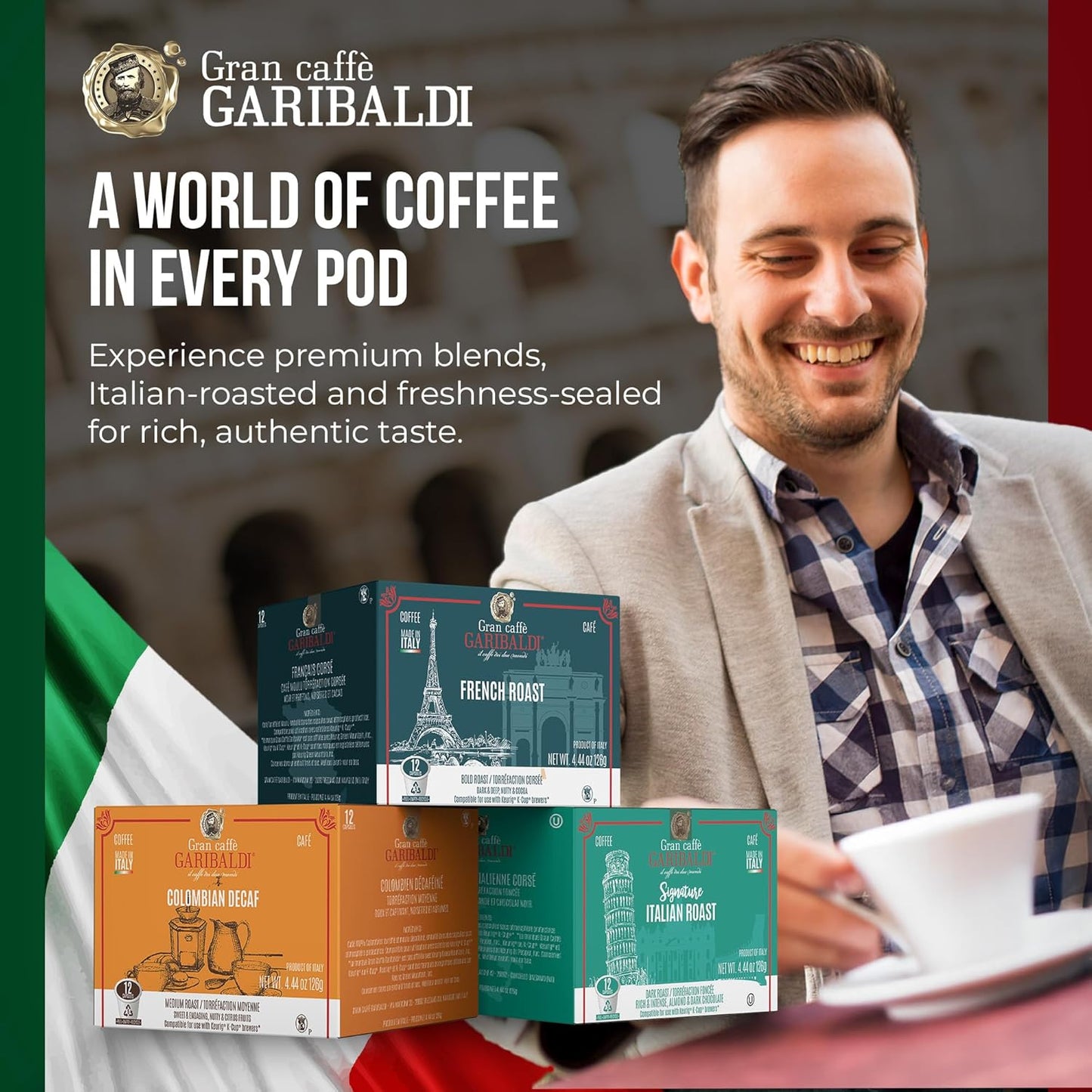 Caffè Garibaldi Sumatran Coffee Pods, Single-Serve Capsules for Keurig K-Cup Brewers, 100% Arabica Blend, Recyclable Pods, 12 Count - Dark Roast