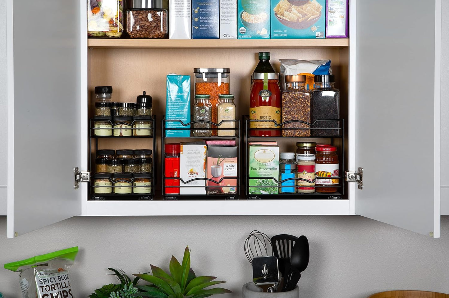 Pull Out Cabinet Organizer for Spices, Cans - Heavy Duty with Lifetime Limited Warranty- Pull Out Spice Rack- Cabinet Pull Out Shelf for Cans,Dishes, Etc, 8-1/2"Wx10-3/8"Dx8-7/8"H, Black