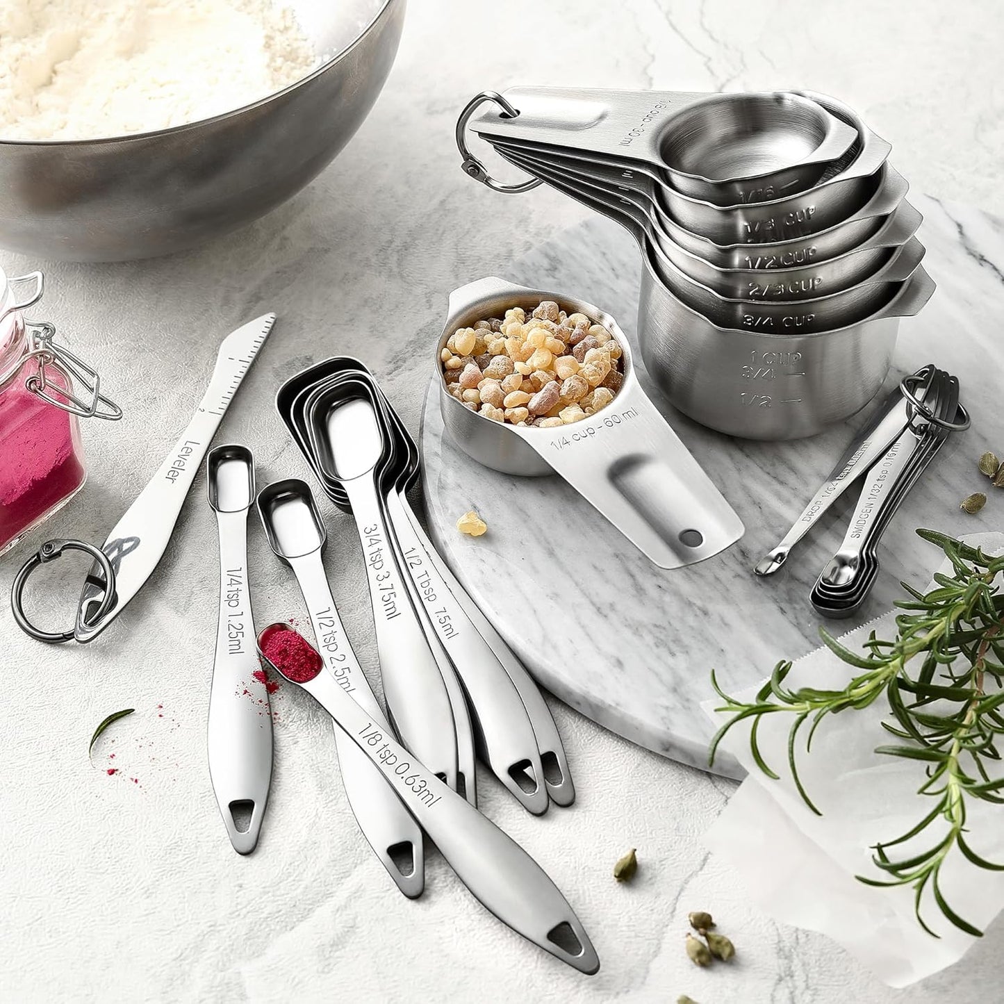Spring Chef Stainless Steel Measuring Cups & Spoons Set of 20 with Leveler, Nesting 7 Metal Measuring Cups & 13 Spoons for Dry & Liquid Ingredients, Dishwasher Safe Kitchen Tools for Cooking & Baking