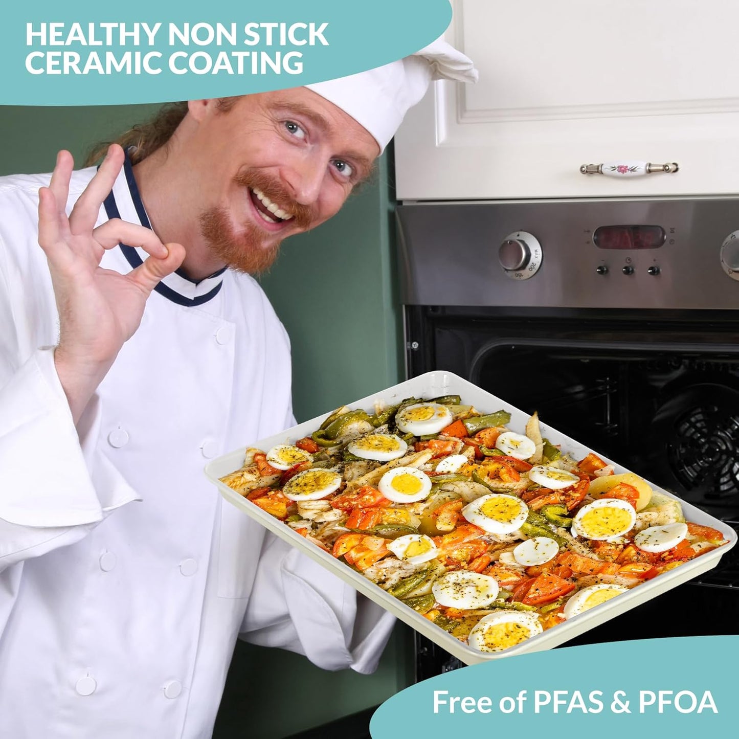 Boxiki Kitchen Non-Stick Ceramic Baking Sheet - Slick & Non-Toxic Ceramic Coating, PTFE & PFOA Free Cookie Sheet Pan - Cookie Sheet, Perfect for Baking, Roasting, and More (Half Sheet Pan)