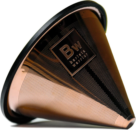 Barista Warrior Compatible for Chemex, Hario V60 & popular coffee makers, Pour Over Coffee Filters- Reusable and Permanent Coffee Cone Dripper (Copper Coated)