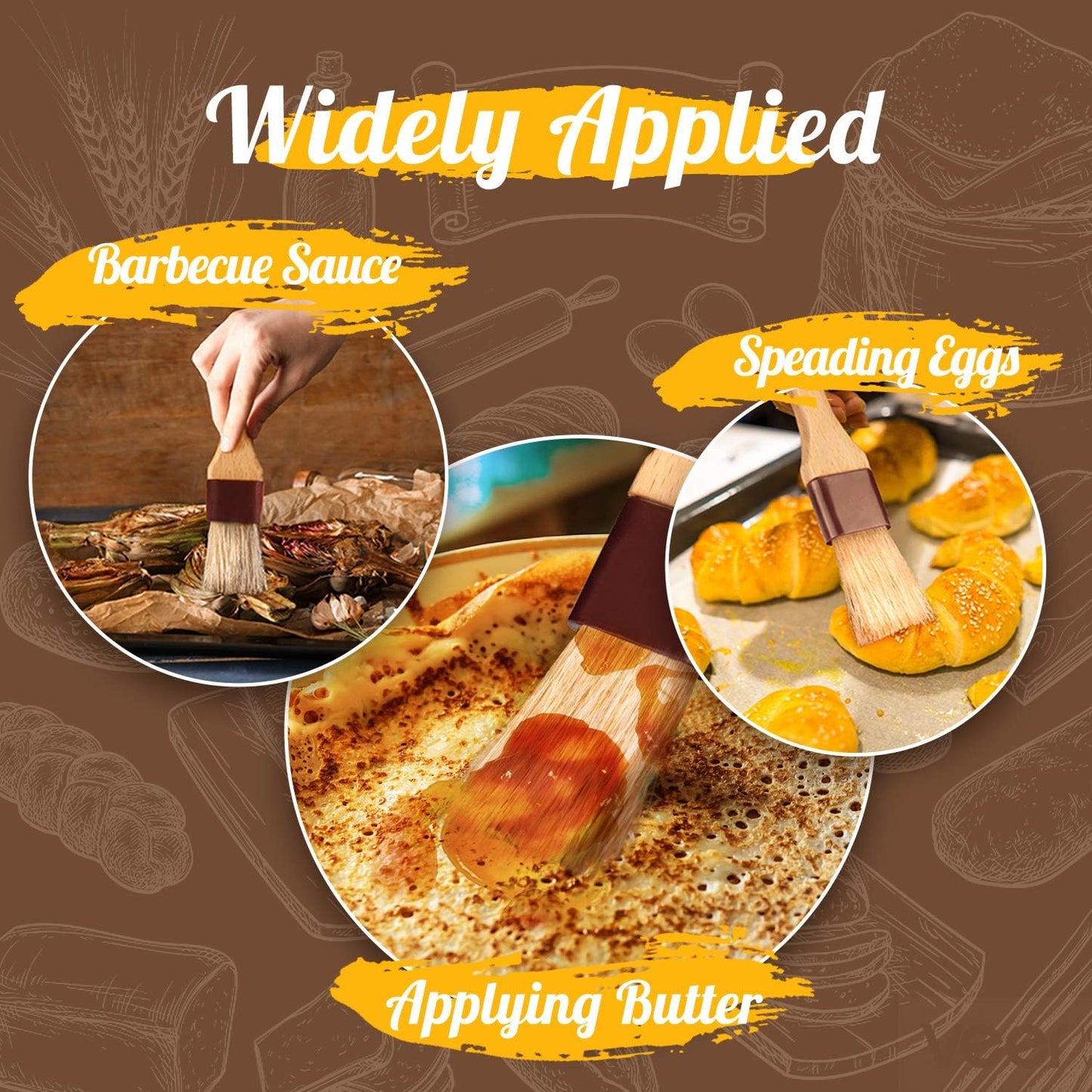 Pastry Brushes for Baking Basting Brush with Boar Bristles and Beech Hardwood Handles Culinary Oil Brush for Barbecue Butter Grill BBQ Sauce Baster Marinade Kitchen Food Cooking Brushes (1"- 2PCS)