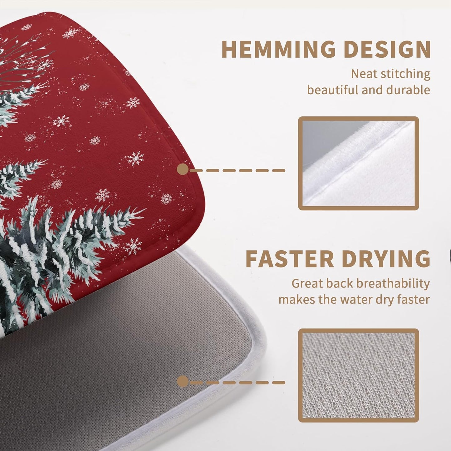 Christma Snowman Dish Drying Mat Winter Snowflake Large Kitchen Mats Dish Drying Pad Red Absorbent Dish Dryer Mat for Kitchen Countertops Microfiber Drainer Pad Dish Drying Mats (18x24 in)