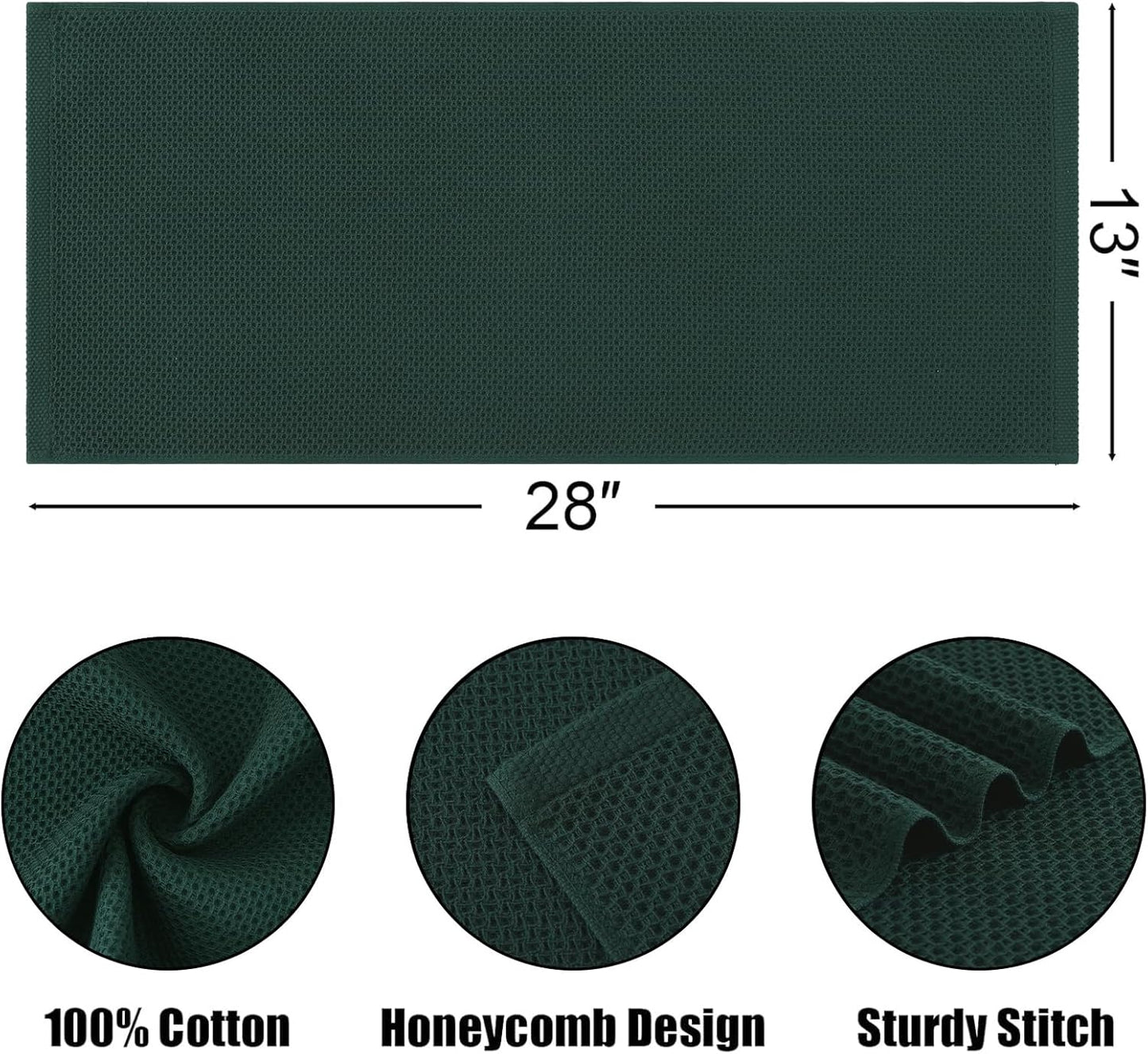 Kitinjoy 100% Cotton Waffle Weave Kitchen Towels, 8-Pack Super Soft and Absorbent Dish Towels for Drying Dishes, Kitchen Hand Towels, 13 in x 28 in, Blackish Green