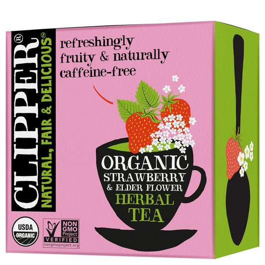 Clipper Tea Strawberry & Elderflower Herbal Tea – Caffeine Free, USDA Organic, Great Hot or Iced – Refreshingly Fruity, Natural, Fair & Delicious – 50 Tea Bags