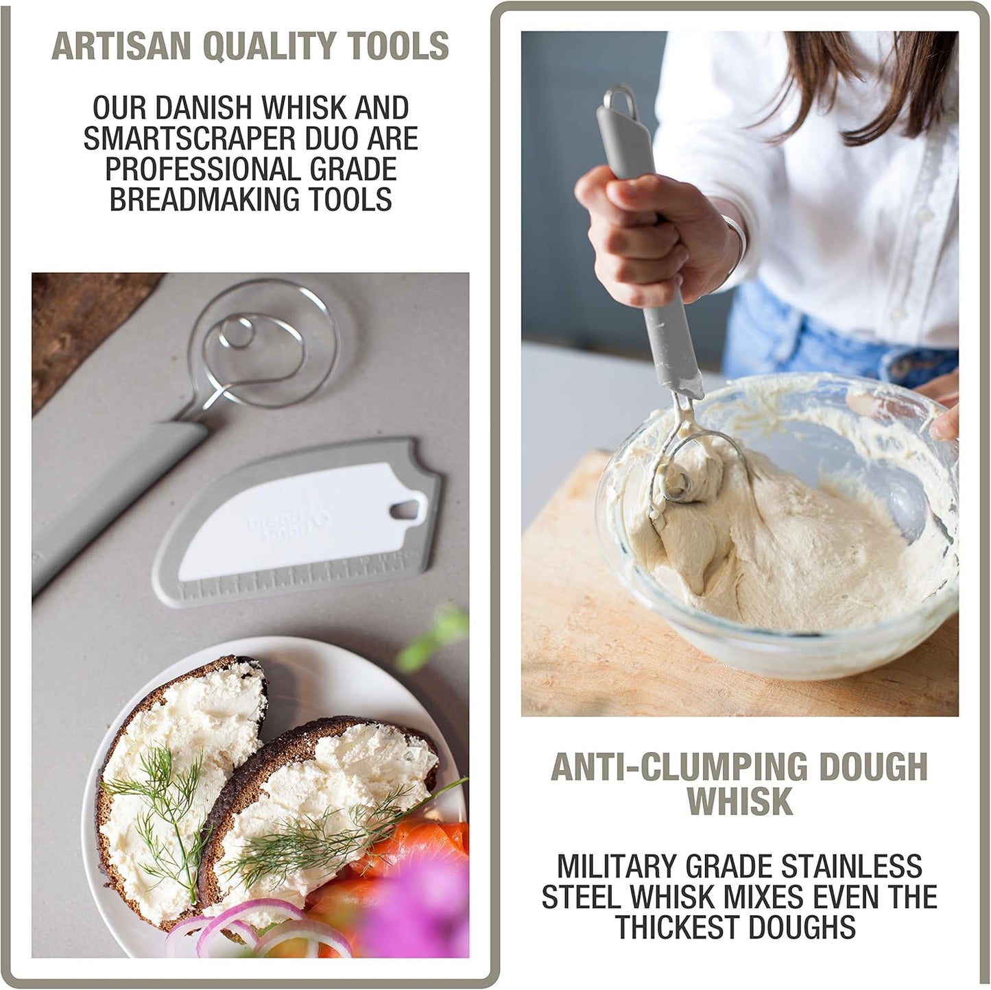 Artisan Bread Whisk and Bench Scraper Duo - Essential Dough Mixer Tools - Sourdough Bread Baking Supplies