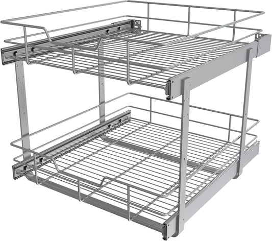 2 Tier Pull Out Cabinet Organizer 20" W X 22" D, Slide Out Drawers For Kitchen Cabinets, Pull Out Drawers For Cabinets Capacity Heavy Duty Caddy, Cabinet Pullout Shelves Chrome-Plated,Bathroom Pantry