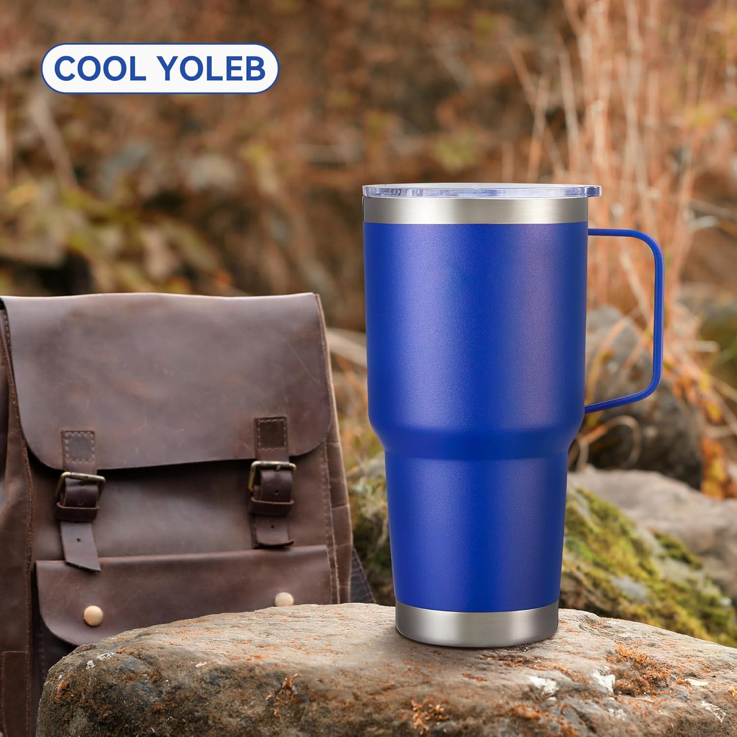 30 oz Tumbler with Handle and Lid, Stainless Steel Tumblers Bulk Double Wall Vacuum Insulated Travel Mug Leak Proof Cup Keep Drinks Cold and Hot Blue, 4 Pack