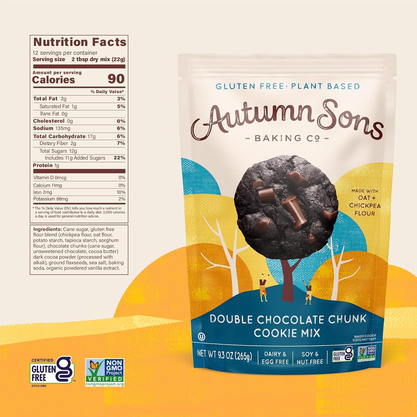 Autumn Sons Baking Co. Gluten Free Double Chocolate Chunk Cookie Mix. Vegan Plant Based Baking Mix. Free From 11 Common Allergens. Dairy Free, Nut Free, Soy Free, Non GMO 9.3 oz (Pack of 3)