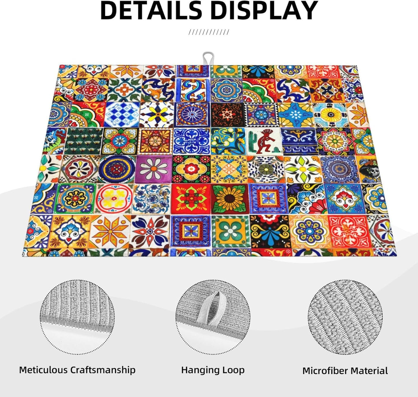 Bohemian Chic Floral Dish Drying Mat, Highly Absorbent Microfiber Kitchen Counter Pad Reusable Washable, 18*24"