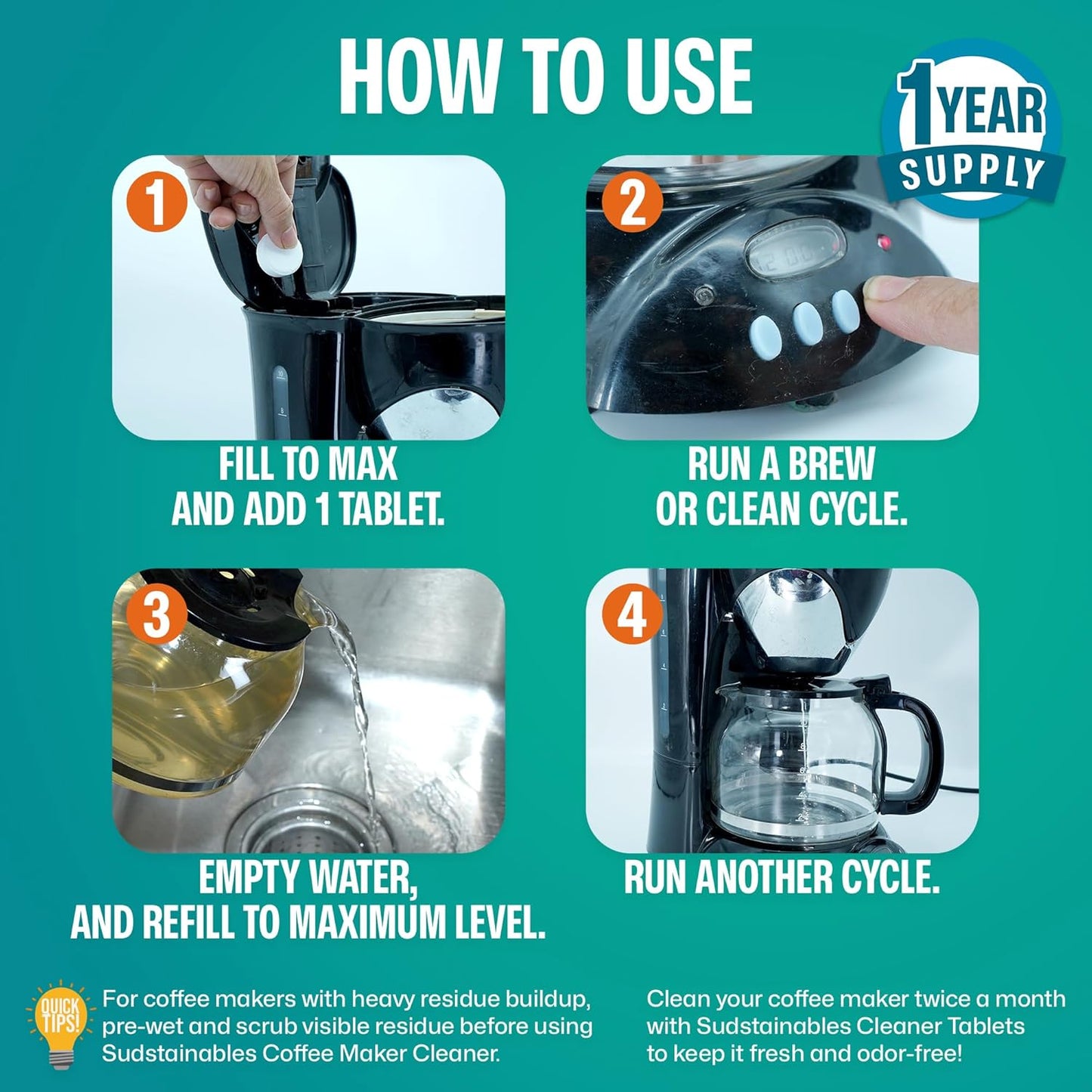 Coffee Maker Cleaner Tablets – Descaling & Cleaning Solution for Coffee Makers, Pot, Espresso Machines – Compatible with Breville, Miele, Keurig, DeLonghi, Nespresso & More – Removes Stains & Oils