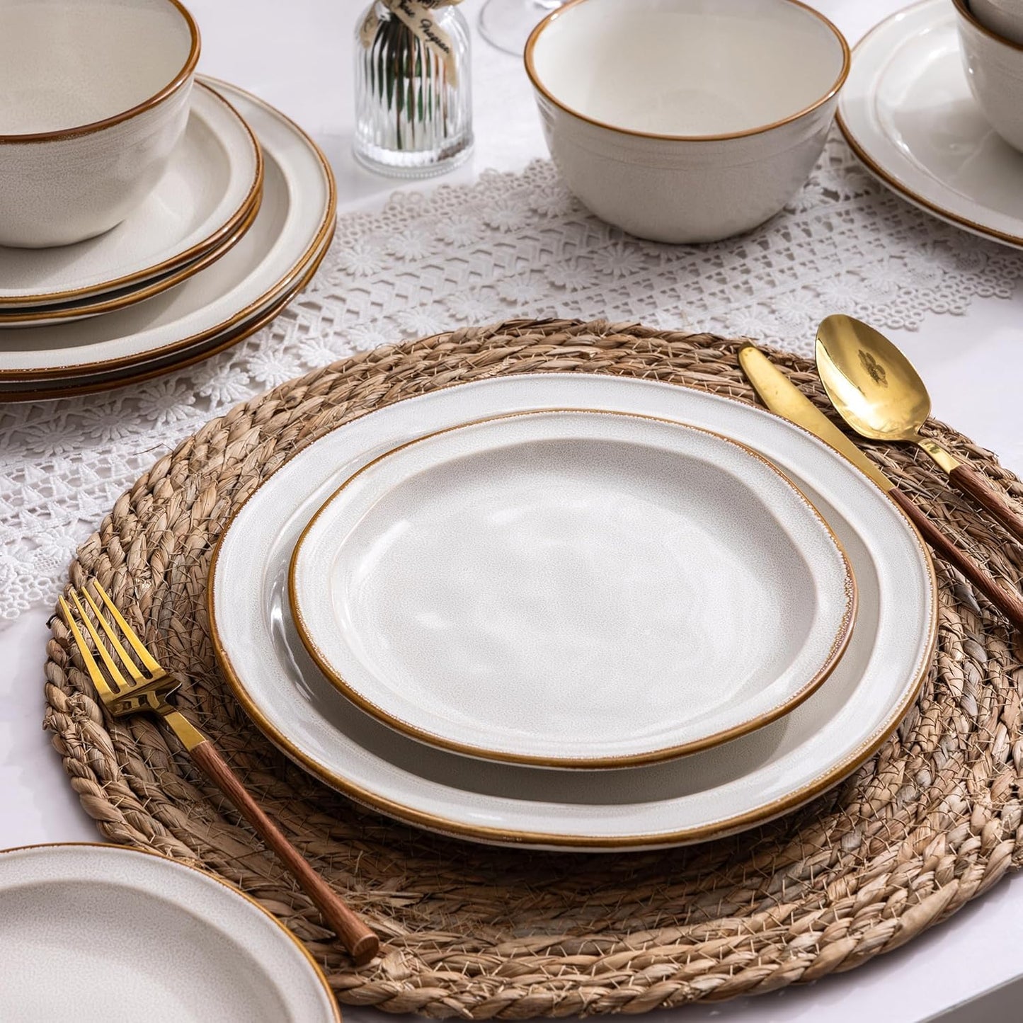 AmorArc Ceramic Dinnerware Sets,Stoneware Handmade Reactive Glaze Plates and Bowls Sets,Chip and Crack Resistant | Dishwasher & Microwave Safe,Dishes Set Service for 6 (18pc)