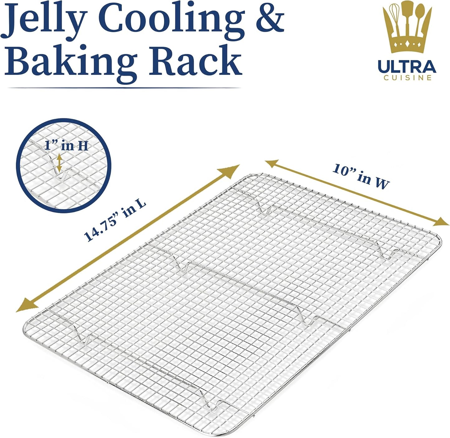 Ultra Cuisine Heavy Duty 100% Stainless Steel Cooling Rack for Cooking and Baking - Baking Rack & Wire Cooling Rack - Fits Quarter and Jelly Roll Sheet Pans - 8.5''x 12'' & 10''x 14.75''