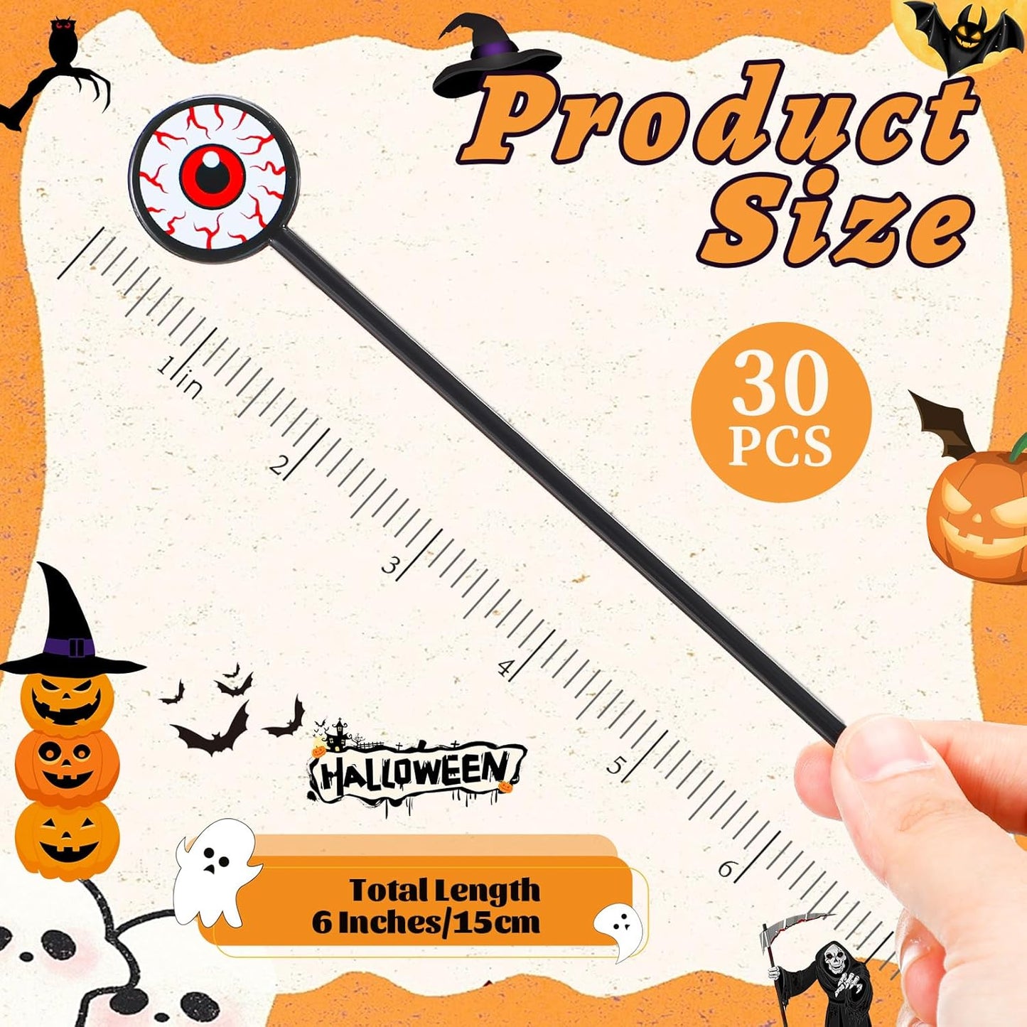30 Pcs Halloween Swizzle Sticks Plastic Coffee and Cocktail Stirrers Fall Thanksgiving Drink Stirrers Cocktail Mixers for Halloween Fall Autumn Party Tea Coffee Bar Decoration(Horror Eyeball)