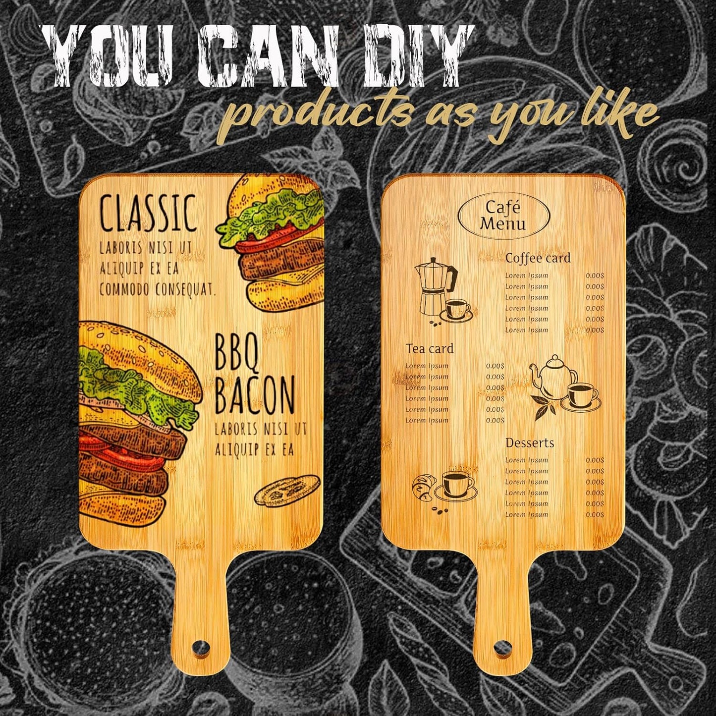 Nuenen 20 Pcs Wood Cutting Board with Handle 15.7 x 7.8 Inch Acacia Bamboo Wooden Serving Kitchen Chopping Boards for Pizza, Bread, Cheese, Charcuterie, Fruit, Vegetables(Bamboo)