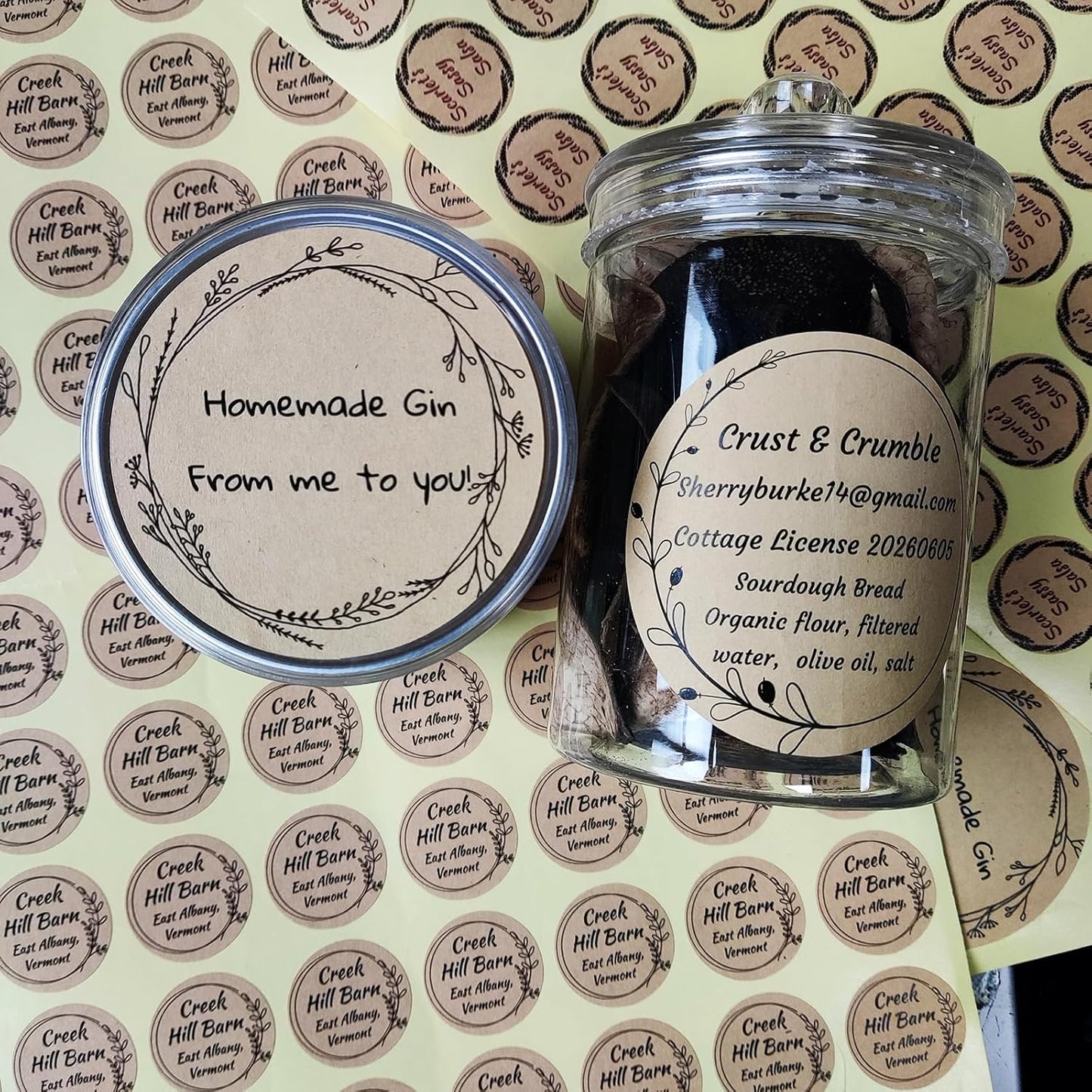 Custom Stickers Kraft Paper Labels Personalized Withe Text, Business Logo Customized Food Jars Labels Bakery Label Sticker Package Favor Canning Circle 100pcs (Style 13)