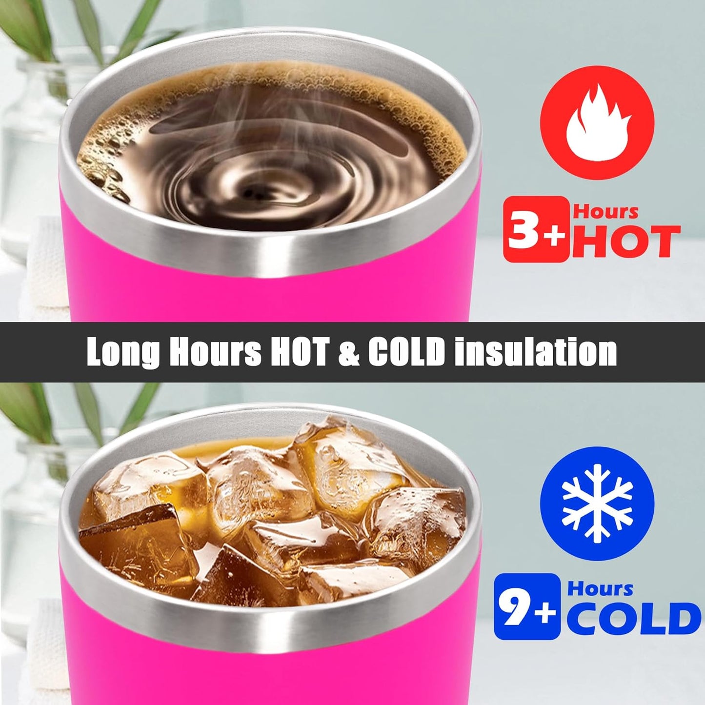 20 oz Tumbler Coffee Tavel Tumblers Bulk with Lid Stainless Steel Double Wall Vacuum Insulated Mug Powder Coated Cups fit Car Cupholder for Hot and Cold - Hot Pink, 12Pack