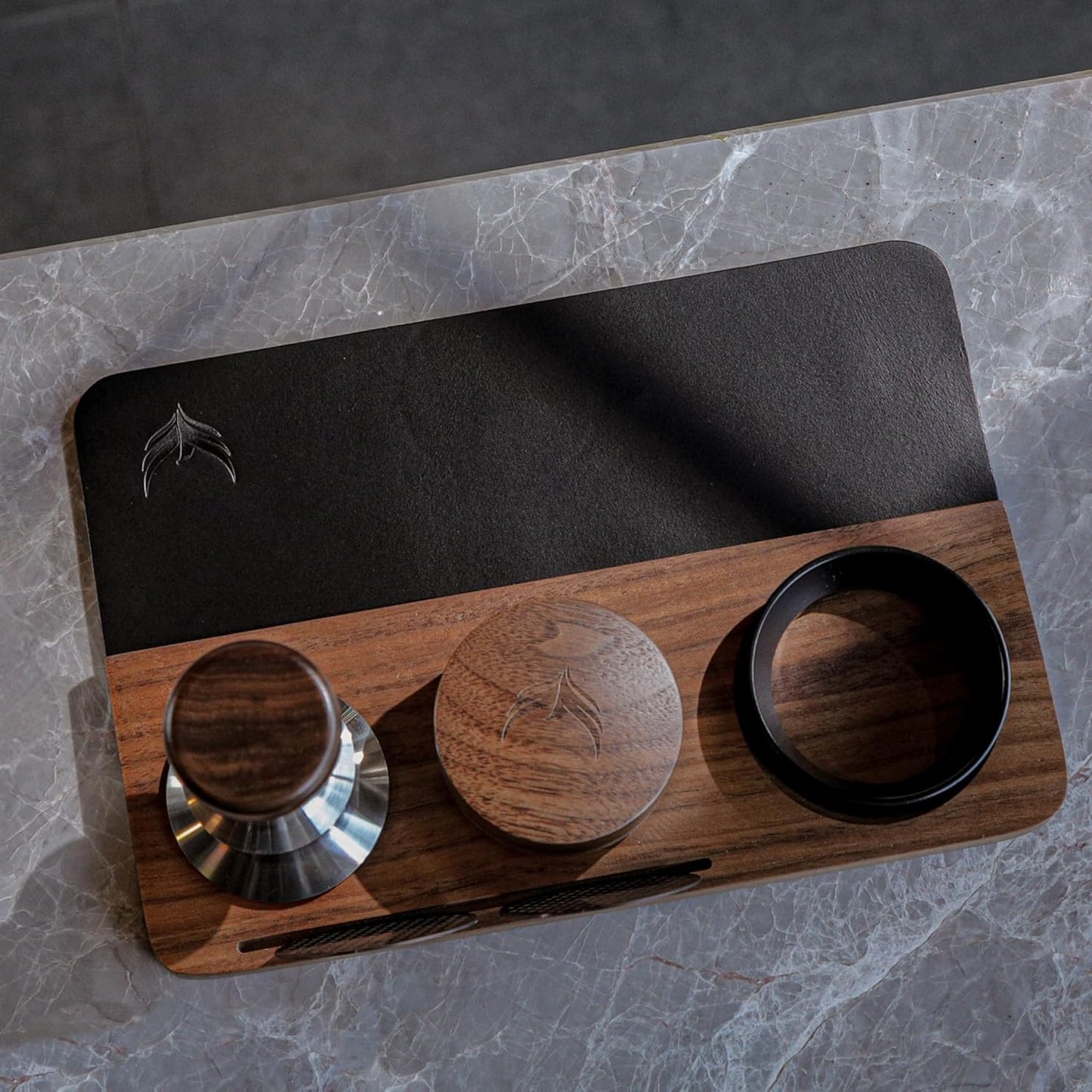 54mm Coffee Tamper Kit 5pcs For Breville Espresso Machines and Accessories Inludues Leather Tamping Mat, 54mm Spring Loaded Tamper, Coffee Distributor, Portafilter Funnel and Puck Screen