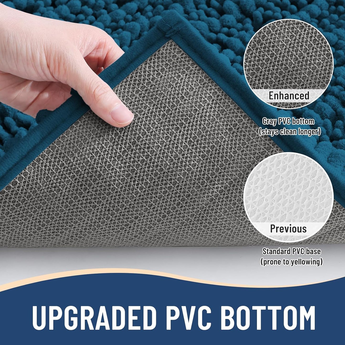 Arotive Luxury Chenille Bathroom Rug Mat, Extra Soft Thick Absorbent Shaggy Bath Rugs, Non-Slip Machine Wash Dry, Plush Bath Mats for Bathroom, Shower and Tub, 47x24, Peacock Blue