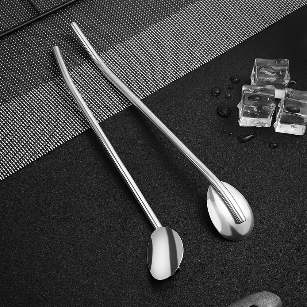 4Pcs Stainless Steel Straws Spoons, 2 in 1 Reusable Snow Cone Drinking Stainless Steel Ice Tea Metall Long Spoons Straws with 1 Cleaning Brushes for Cocktail Milkshake(4)