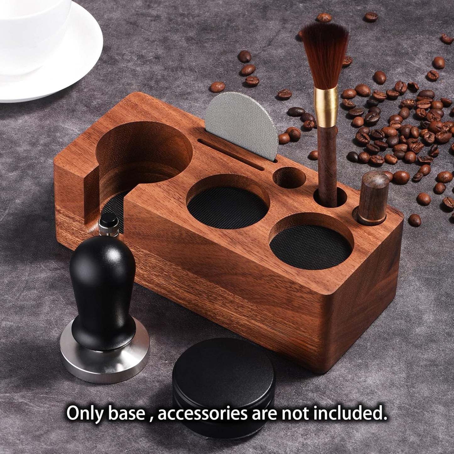 Espresso Tamping Station(58MM) Walnut wood,Espresso Coffee Anti-pressure Pad Stand, Espresso Station,Coffee Tamper Station Organizer for Countertop