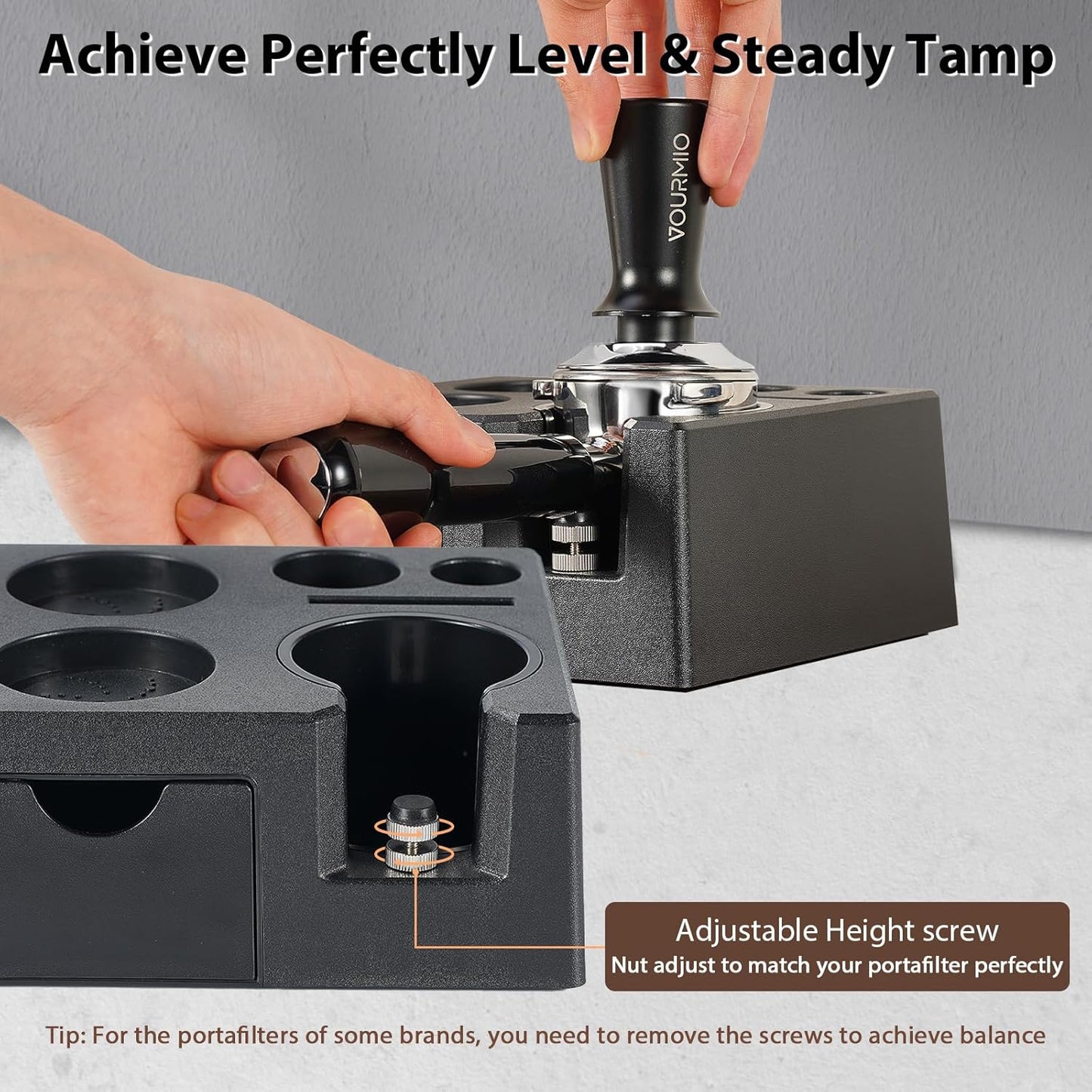 Espresso Tamping Station - 7 in 1 Espresso Coffee Organizer Box Fits for Storage 51/54/58MM Espresso Tamper, Distributor, Portafilter and Puck Screen Accessories, Plastic Tamp Station, Black