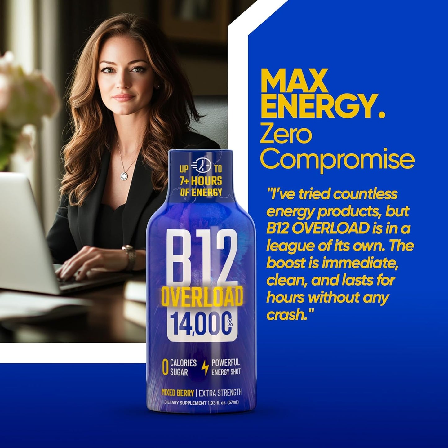 B12 Overload Extra Strength Energy Shot – Mixed Berry – 260mg Caffeine, 14000% B12, Electrolytes – Energy & Vitality Support – Zero Sugar No Calories – Vegan, Kosher, Gluten-Free – 1.93 fl oz, 24-Pack