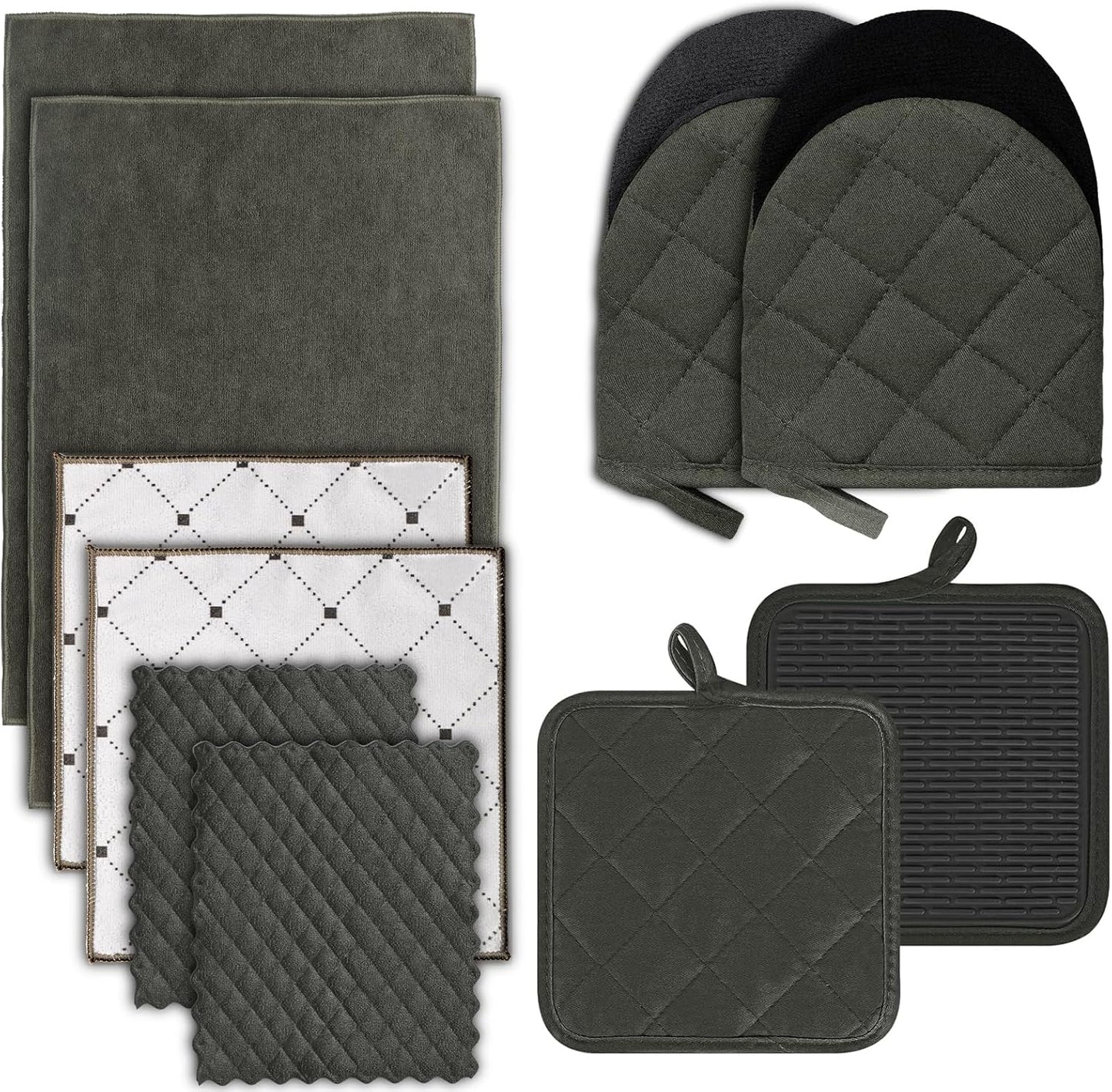 Oven Mitts & Pot Holders Pad and Towel Set, 10-Piece Cute Kitchen Starter Set, Short Oven Mitts, Towels & Dish Cloths for Grilling, Baking, Barbecue