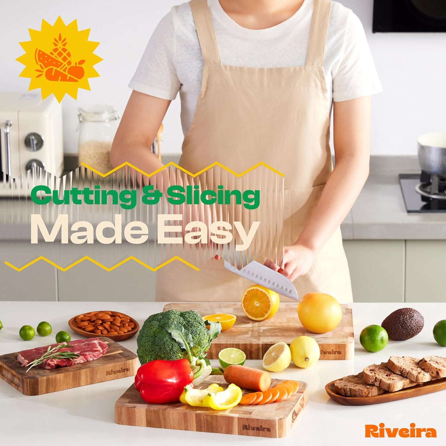 Riveira Acacia Wood Cutting Board – Gourmet Acacia Grandeur: 18 x 12 Wooden Cutting Board – Natural Wooden Cutting Boards For Kitchen Decorative – Innovative Juice Grooves Acacia Wooden Chopping Board