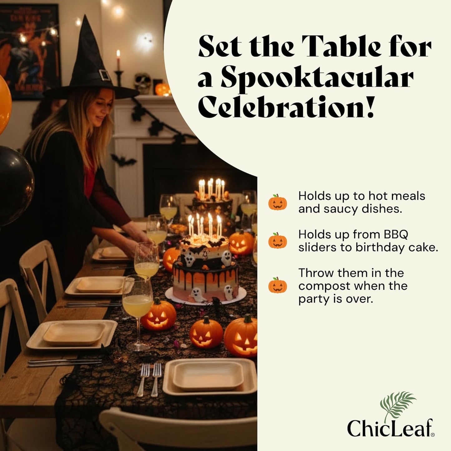 Chic Leaf Palm Leaf Disposable Bamboo Plates - Party Plates for Weddings & Event Appetizers - Biodegradable & Compostable - Party Supplies (9", 20 Pack)